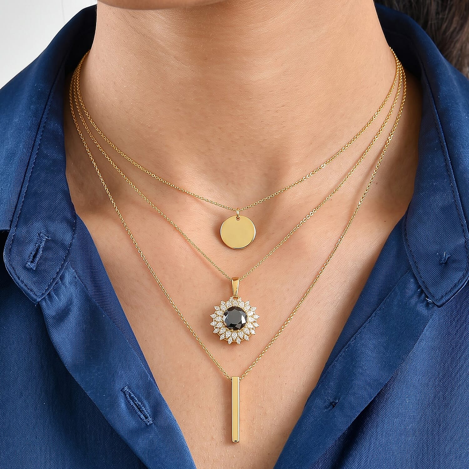 D'Joy Black and White Moissanite 3.80 ctw Pendant Necklace in 18K Vermeil Yellow Gold Over Sterling Silver 20 Inches