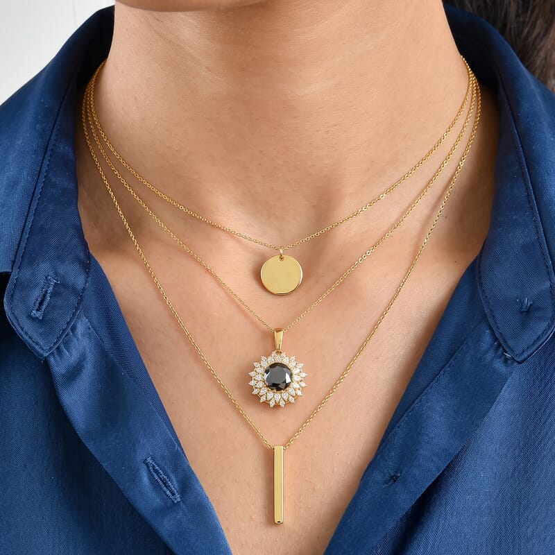 D'Joy Black and White Moissanite 3.80 ctw Pendant Necklace in 18K Vermeil Yellow Gold Over Sterling Silver 20 Inches