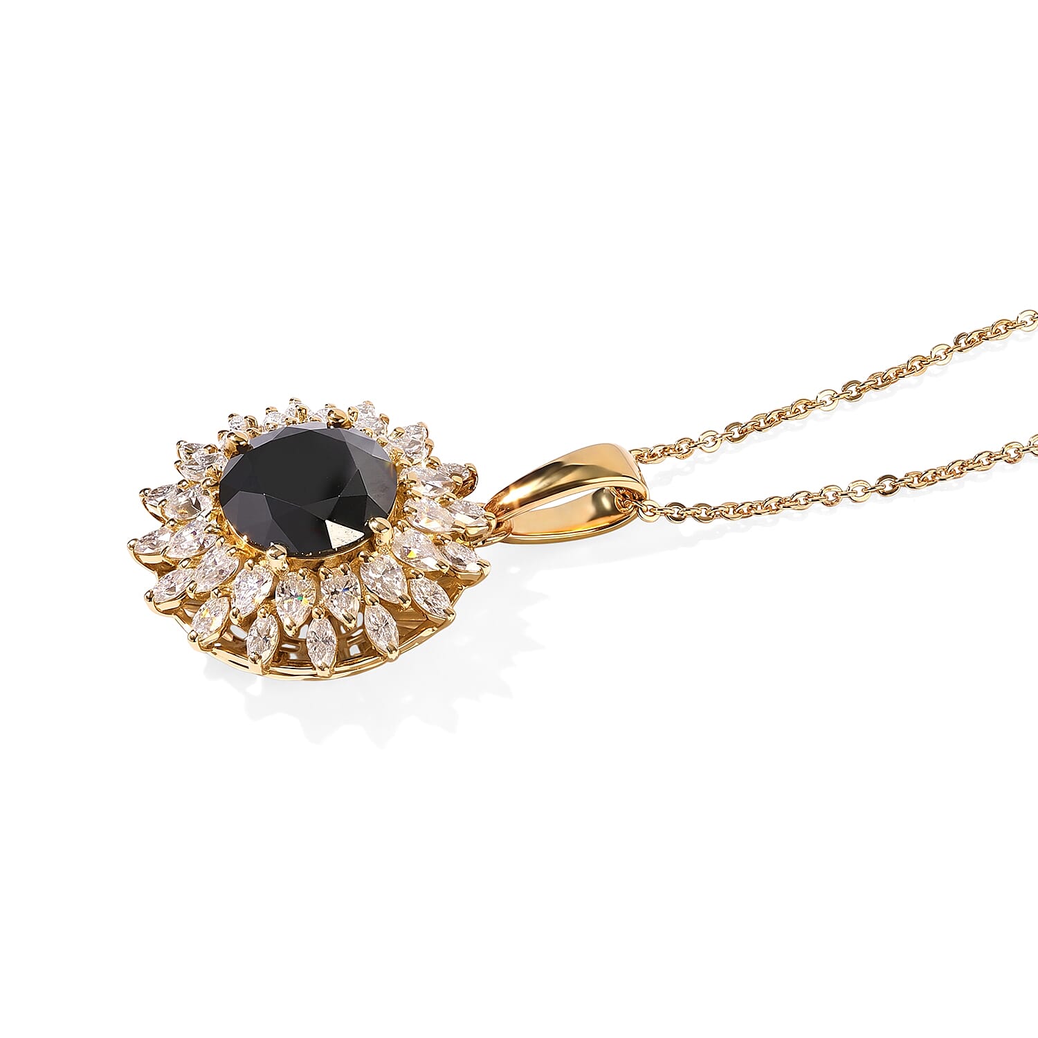 D'Joy Black and White Moissanite 3.80 ctw Pendant Necklace in 18K Vermeil Yellow Gold Over Sterling Silver 20 Inches