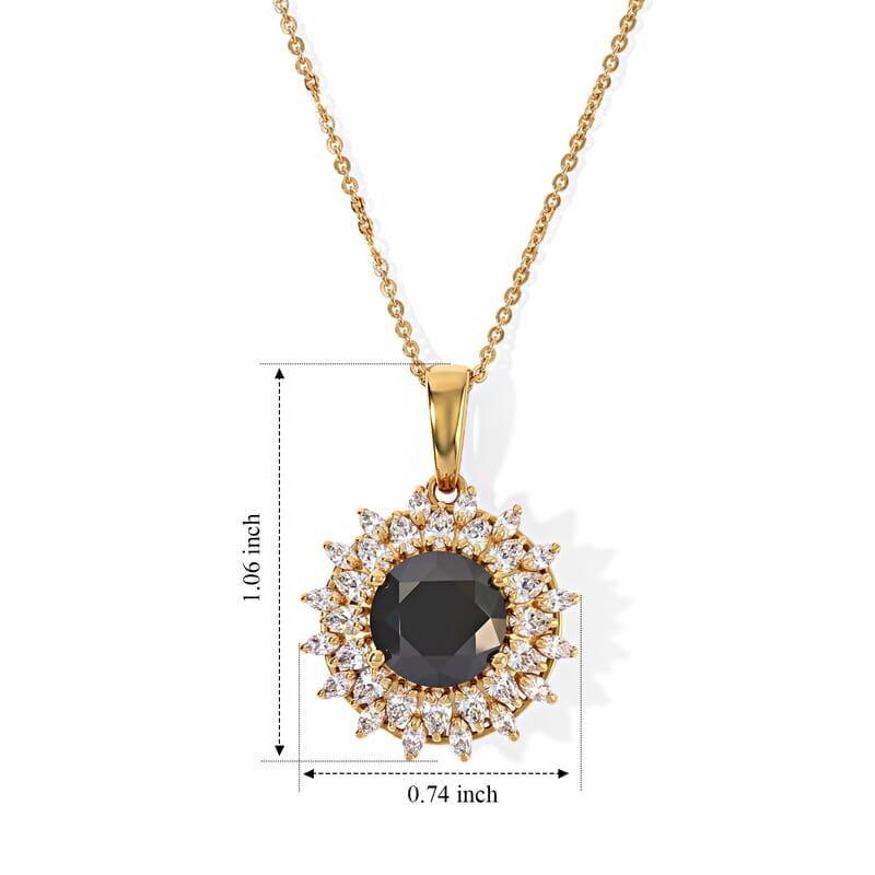 D'Joy Black and White Moissanite 3.80 ctw Pendant Necklace in 18K Vermeil Yellow Gold Over Sterling Silver 20 Inches