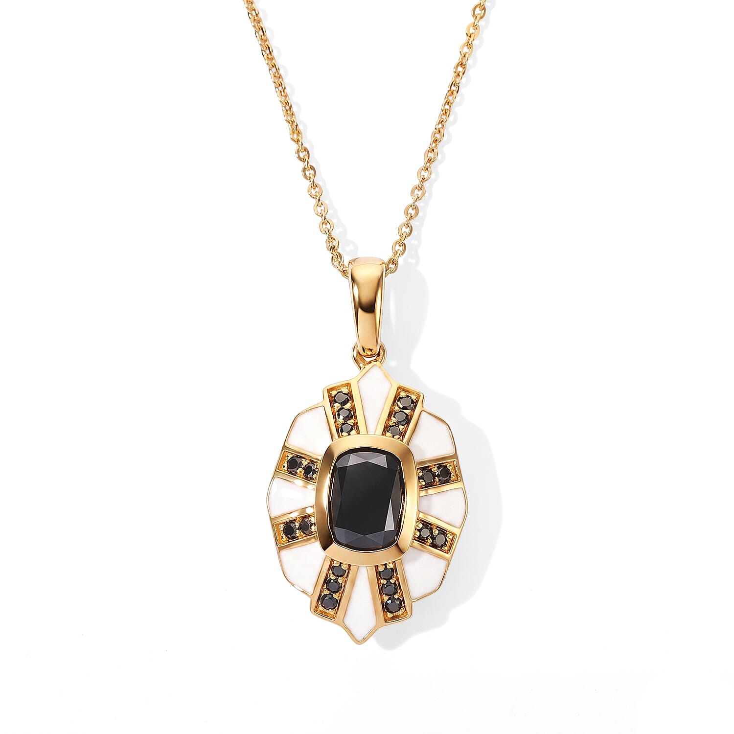 D'Joy Black Moissanite 1.60 ctw Pendant Necklace in 18K Vermeil Yellow Gold Over Sterling Silver 20 Inches