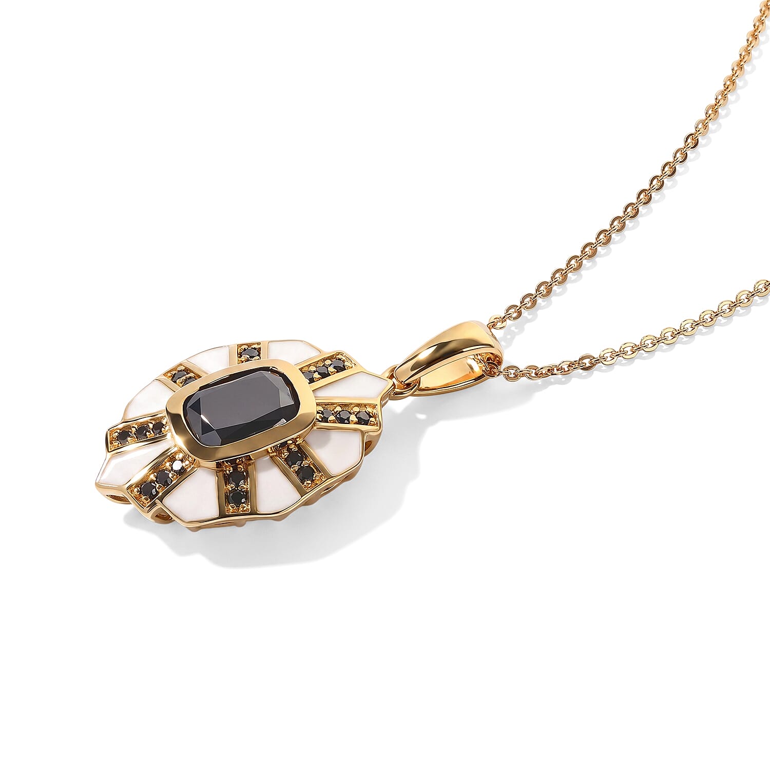 D'Joy Black Moissanite 1.60 ctw Pendant Necklace in 18K Vermeil Yellow Gold Over Sterling Silver 20 Inches
