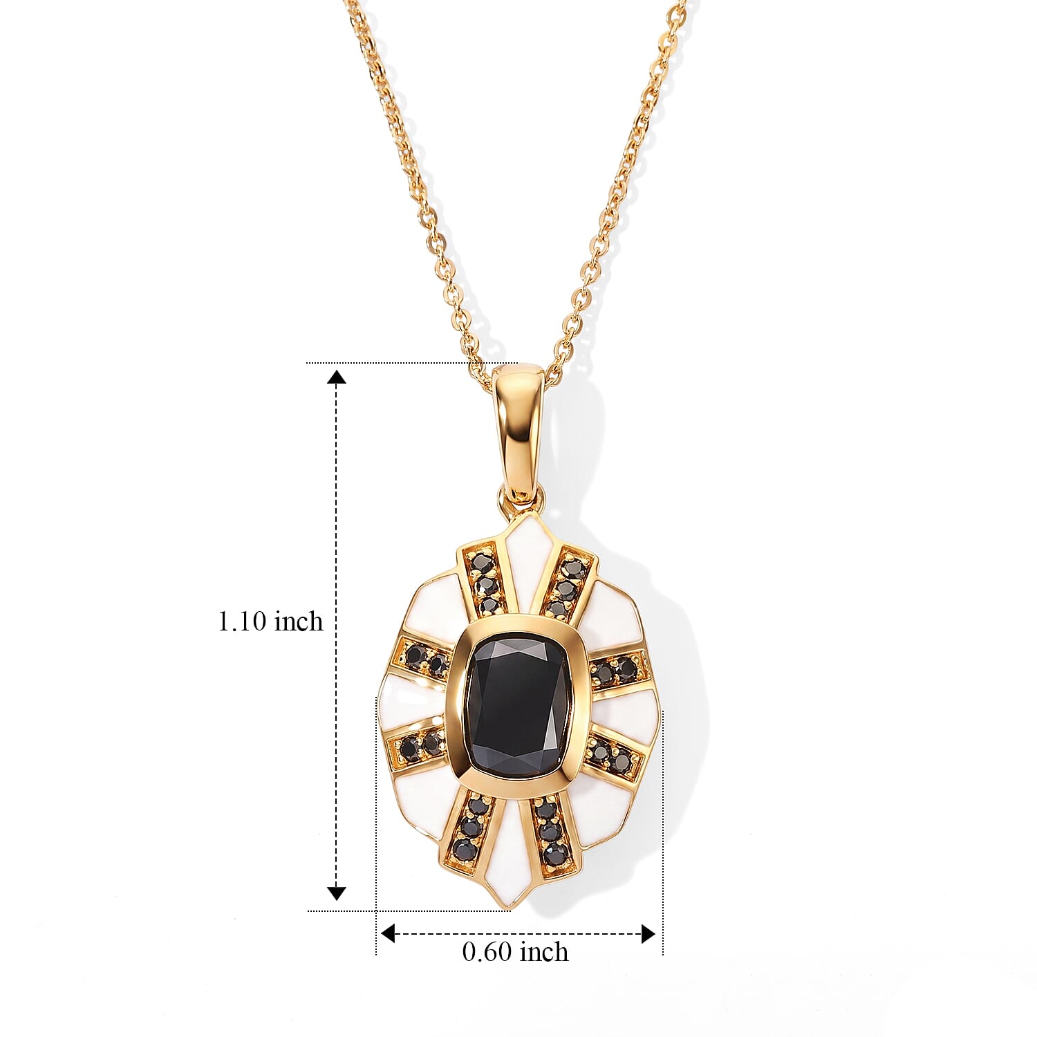 D'Joy Black Moissanite 1.60 ctw Pendant Necklace in 18K Vermeil Yellow Gold Over Sterling Silver 20 Inches