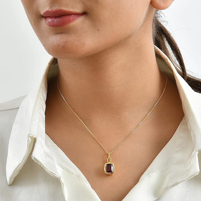 D'Joy Rachel Roy Niassa Ruby (FF) 4.90 ctw Pendant Necklace in 18K Vermeil Yellow Gold Over Sterling Silver 20 Inches