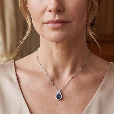 D'Joy Blue and White Diamond 0.40 ctw Pendant Necklace in Rhodium Over Sterling Silver 20 Inches