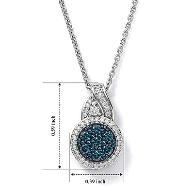 D'Joy Blue and White Diamond 0.40 ctw Pendant Necklace in Rhodium Over Sterling Silver 20 Inches