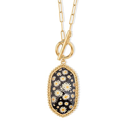 Black Flower Resin 35.00 ctw Pendant Necklace and Ball Stud Earrings in Goldtone