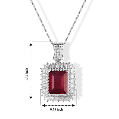 D'Joy Premium Niassa Ruby (FF) and Moissanite 9.75 ctw Pendant Necklace in Rhodium Over Sterling Silver 20 Inches
