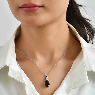 EverTrue Thai Black Spinel and Multi Gemstone 7.65 ctw Pendant in Platinum Bond with Stainless Steel Necklace 20 Inches