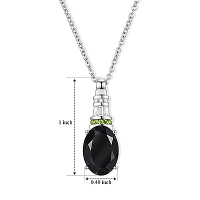 EverTrue Thai Black Spinel and Multi Gemstone 7.65 ctw Pendant in Platinum Bond with Stainless Steel Necklace 20 Inches