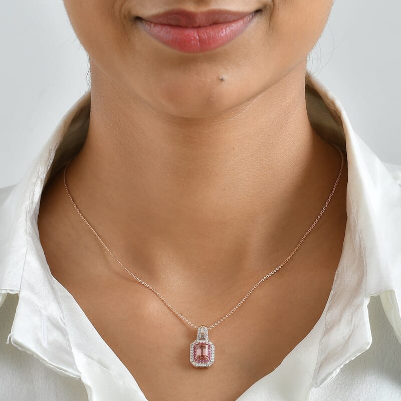 D'Joy Premium Blush Tourmaline and Multi Gemstone 1.75 ctw Blush Royale Pendant Necklace in 18K Vermeil Rose Gold Over Sterling Silver 20 Inches