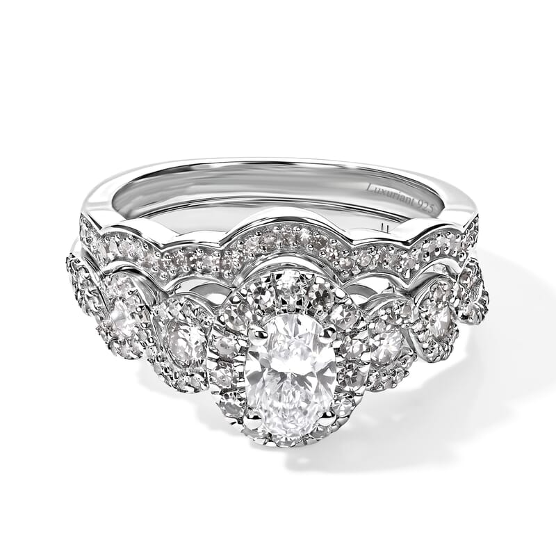 Luxuriant Lab Grown Diamond (E-F, VS) Bridal Set of 2 Ring in Rhodium Over Sterling Silver (Size 5.0) 1.20 ctw