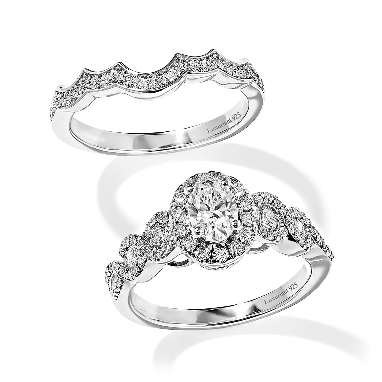 Luxuriant Lab Grown Diamond (E-F, VS) Bridal Set of 2 Ring in Rhodium Over Sterling Silver (Size 5.0) 1.20 ctw
