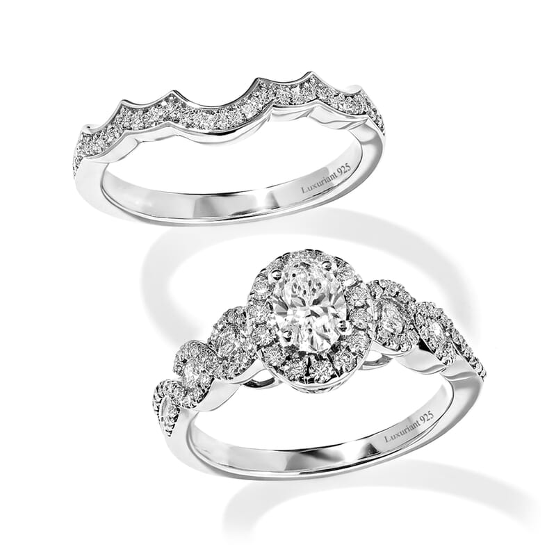 Luxuriant Lab Grown Diamond (E-F, VS) Bridal Set of 2 Ring in Rhodium Over Sterling Silver (Size 5.0) 1.20 ctw