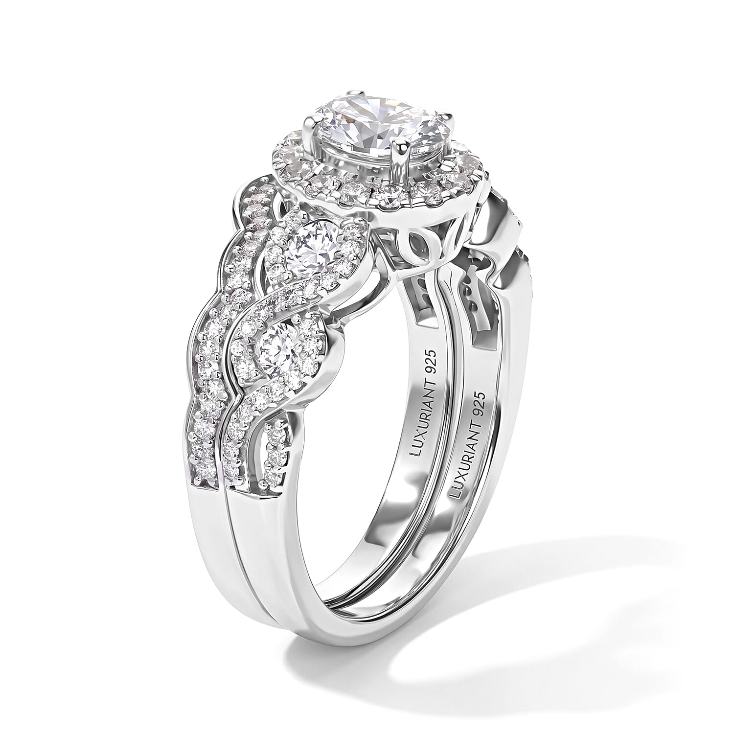 Luxuriant Lab Grown Diamond (E-F, VS) Bridal Set of 2 Ring in Rhodium Over Sterling Silver (Size 5.0) 1.20 ctw