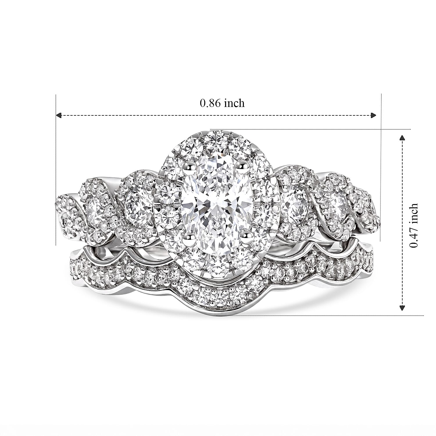 Luxuriant Lab Grown Diamond (E-F, VS) Bridal Set of 2 Ring in Rhodium Over Sterling Silver (Size 5.0) 1.20 ctw