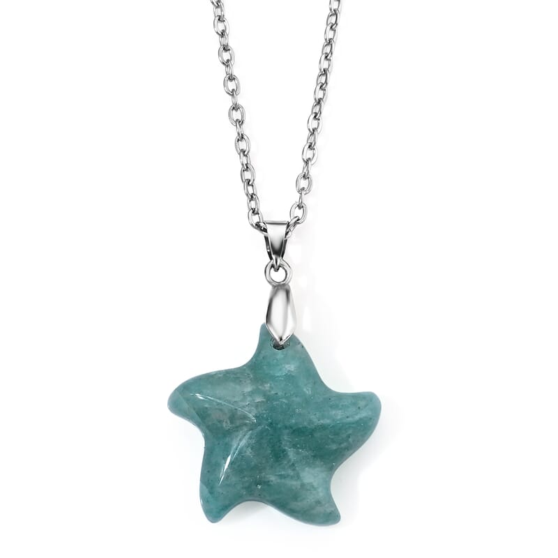 Amazonite 20.00 ctw Pendant in Silvertone with Stainless Steel Necklace (20 Inches)