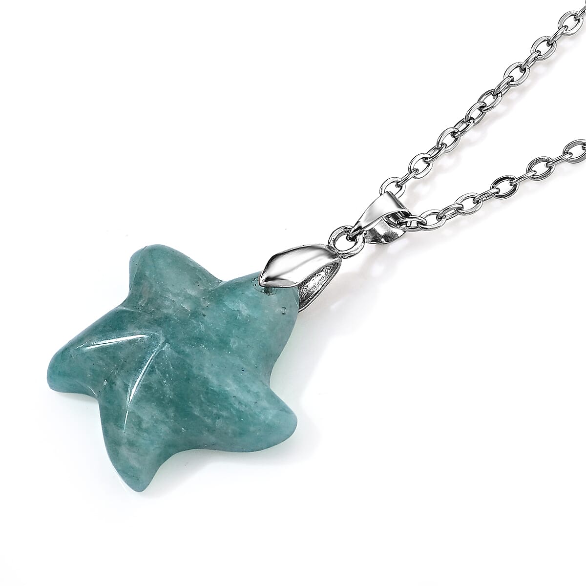 Amazonite 20.00 ctw Pendant in Silvertone with Stainless Steel Necklace (20 Inches)