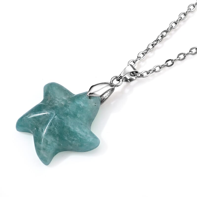Amazonite 20.00 ctw Pendant in Silvertone with Stainless Steel Necklace (20 Inches)