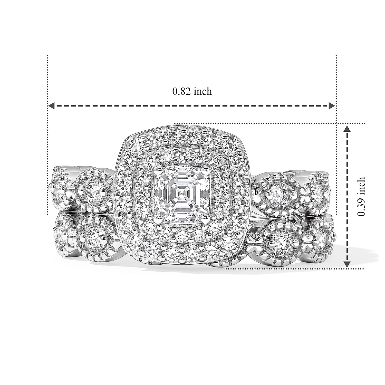 Luxuriant Lab Grown Diamond (E-F, VS) Double Halo Bridal Set of 2 Ring in Rhodium Over Sterling Silver (Size 5.0) 1.00 ctw
