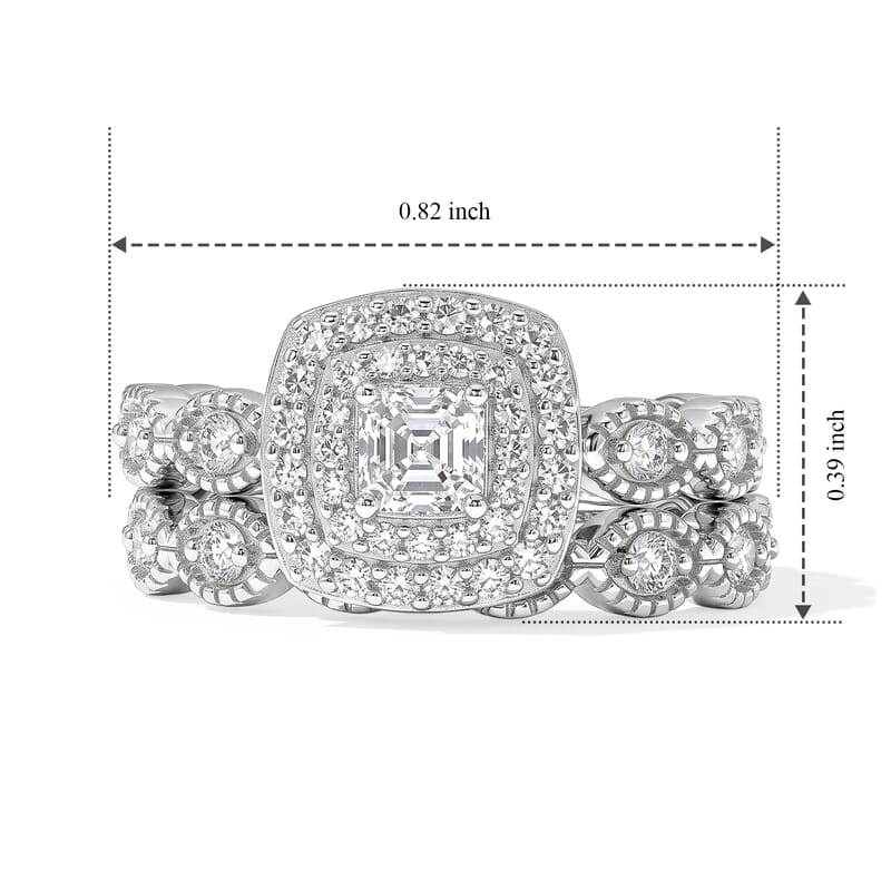 Luxuriant Lab Grown Diamond (E-F, VS) Double Halo Bridal Set of 2 Ring in Rhodium Over Sterling Silver (Size 5.0) 1.00 ctw