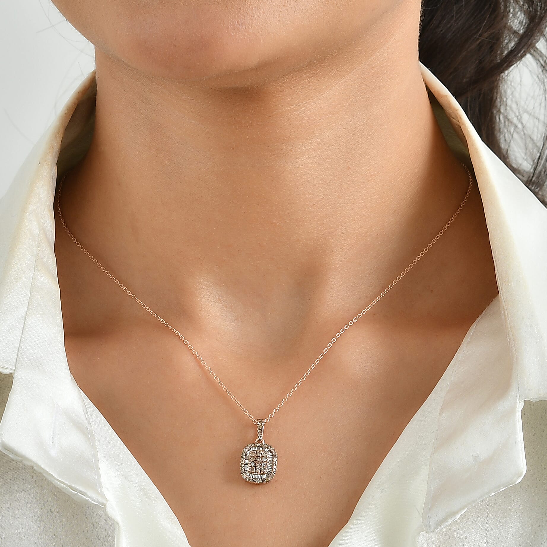 D'Joy Natural Champagne Diamond 0.50 ctw Prism Mosaic Pendant Necklace in 18K Vermeil Rose Gold Over Sterling Silver 20 Inches