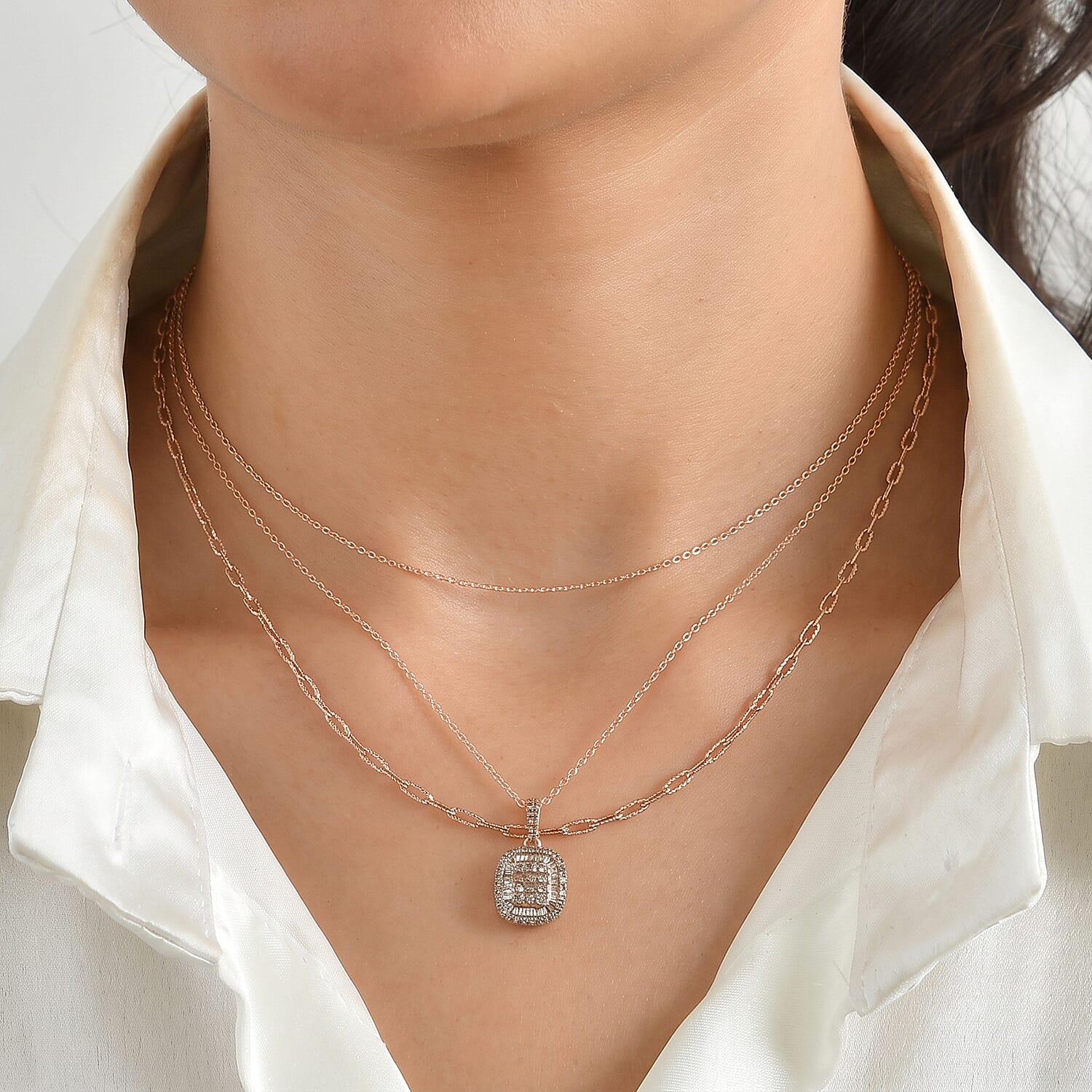 D'Joy Natural Champagne Diamond 0.50 ctw Prism Mosaic Pendant Necklace in 18K Vermeil Rose Gold Over Sterling Silver 20 Inches