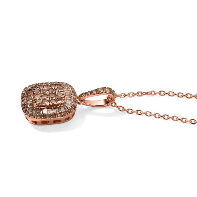 D'Joy Natural Champagne Diamond 0.50 ctw Prism Mosaic Pendant Necklace in 18K Vermeil Rose Gold Over Sterling Silver 20 Inches
