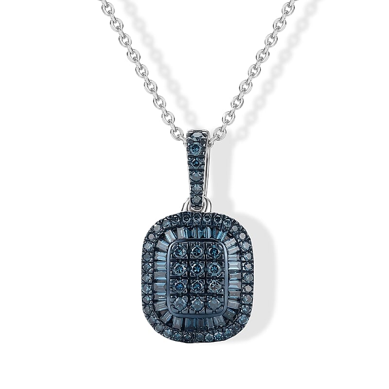D'Joy Blue Diamond 0.50 ctw Prism Mosaic Pendant Necklace in Rhodium Over Sterling Silver 20 Inches