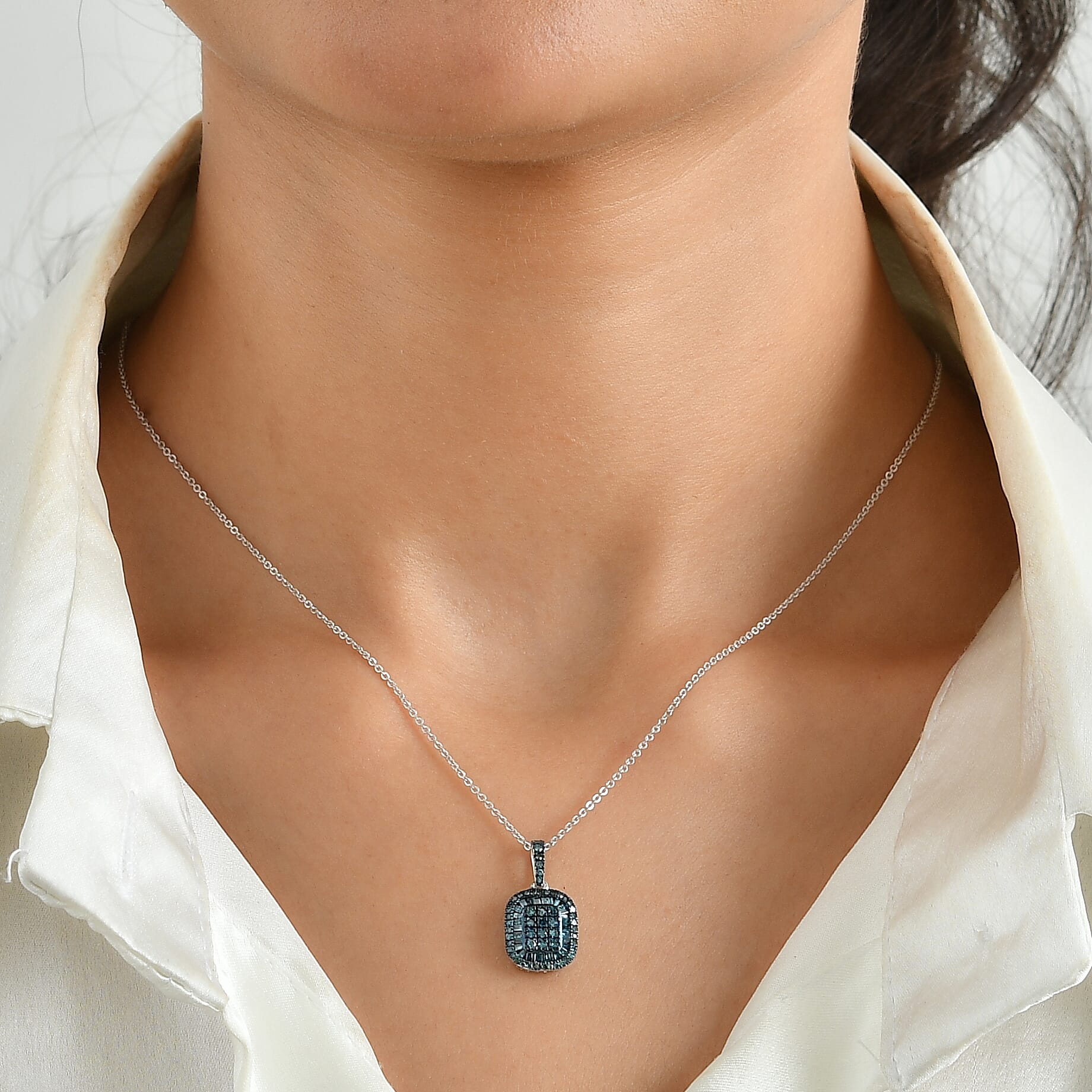 D'Joy Blue Diamond 0.50 ctw Prism Mosaic Pendant Necklace in Rhodium Over Sterling Silver 20 Inches