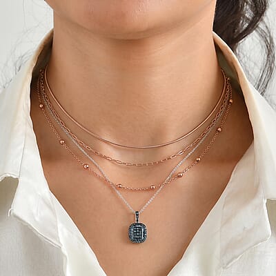 D'Joy Blue Diamond 0.50 ctw Prism Mosaic Pendant Necklace in Rhodium Over Sterling Silver 20 Inches