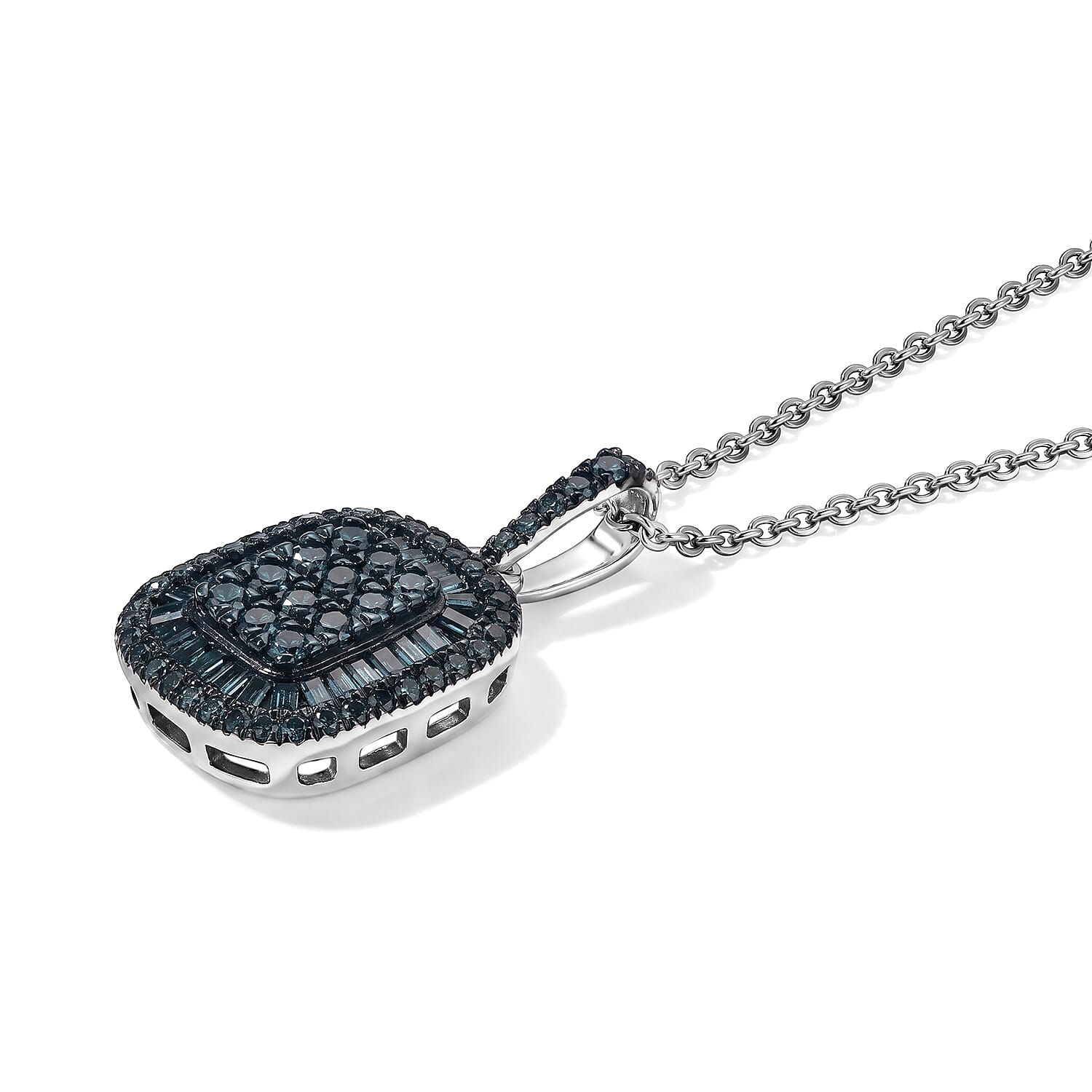 D'Joy Blue Diamond 0.50 ctw Prism Mosaic Pendant Necklace in Rhodium Over Sterling Silver 20 Inches