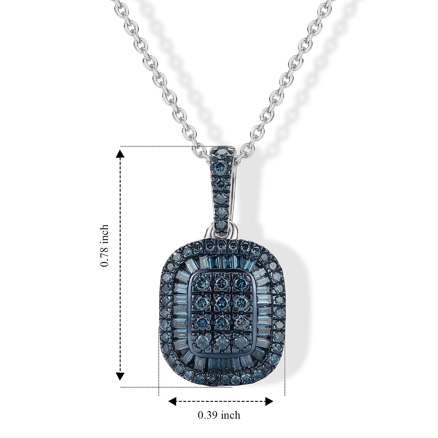 D'Joy Blue Diamond 0.50 ctw Prism Mosaic Pendant Necklace in Rhodium Over Sterling Silver 20 Inches