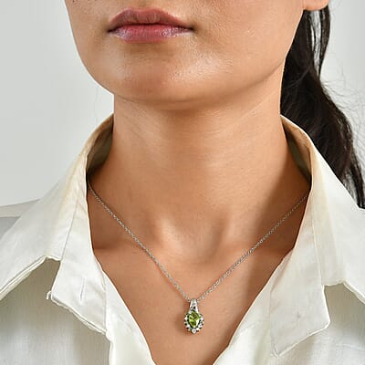 EverTrue Hebei Peridot and Multi Gemstone 1.85 ctw Pendant in Platinum Bond with Stainless Steel Necklace 20 Inches
