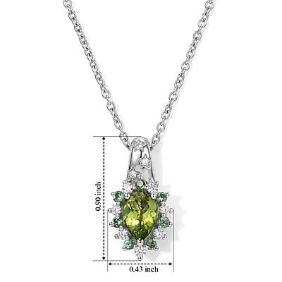 EverTrue Hebei Peridot and Multi Gemstone 1.85 ctw Pendant in Platinum Bond with Stainless Steel Necklace 20 Inches