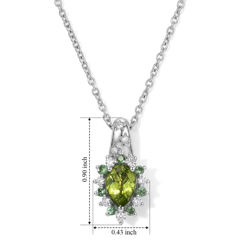 EverTrue Hebei Peridot and Multi Gemstone 1.85 ctw Enchanted Bloom Pendant in Platinum Bond with Stainless Steel Necklace 20 Inches