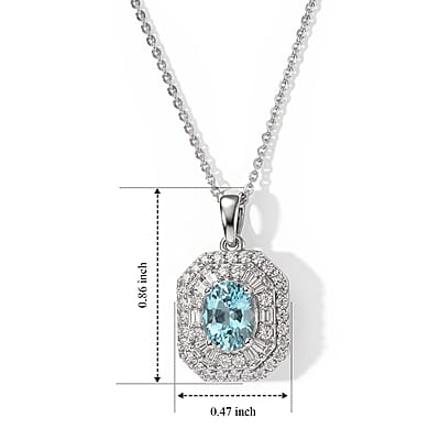 D'Joy Premium Cambodian Blue Zircon and Moissanite 2.55 ctw Pendant Necklace in Rhodium Over Sterling Silver 18 Inches