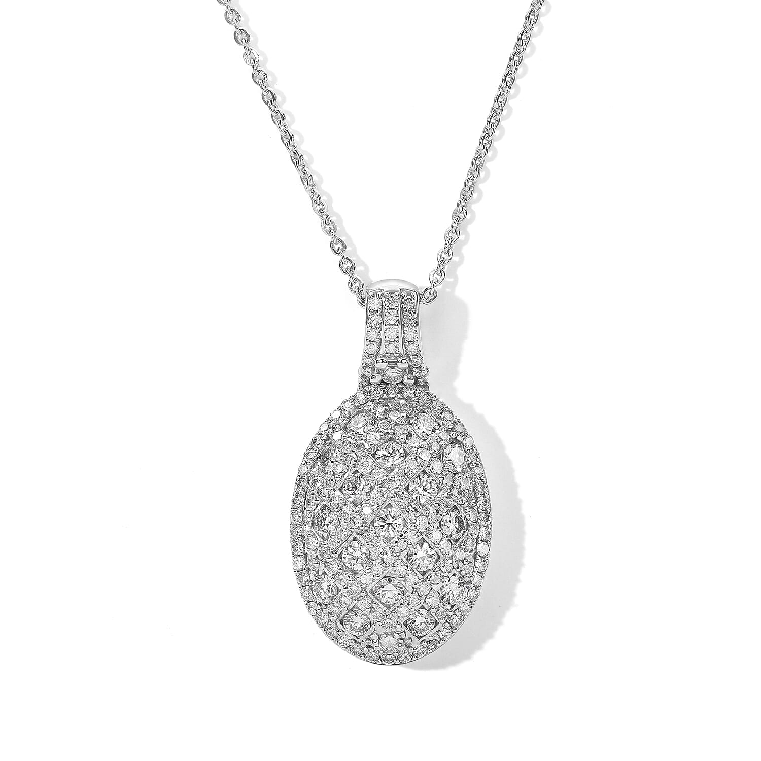 TLV Luxuriant Lab Grown Diamond (G-H, SI) Pendant Necklace (20 Inches) in Rhodium Over Sterling Silver 1.00 ctw