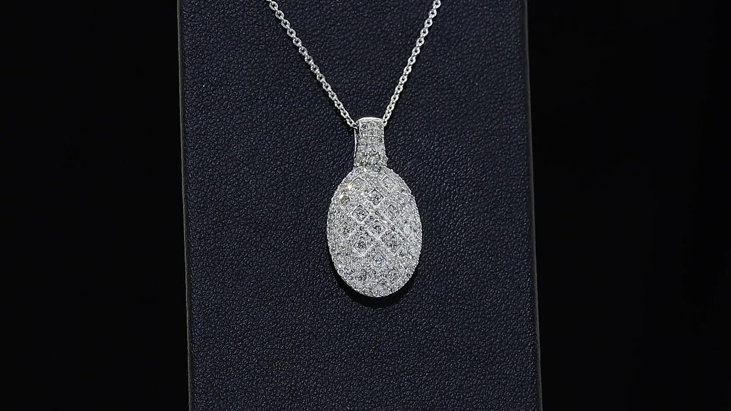 TLV Luxuriant Lab Grown Diamond (G-H, SI) Pendant Necklace (20 Inches) in Rhodium Over Sterling Silver 1.00 ctw