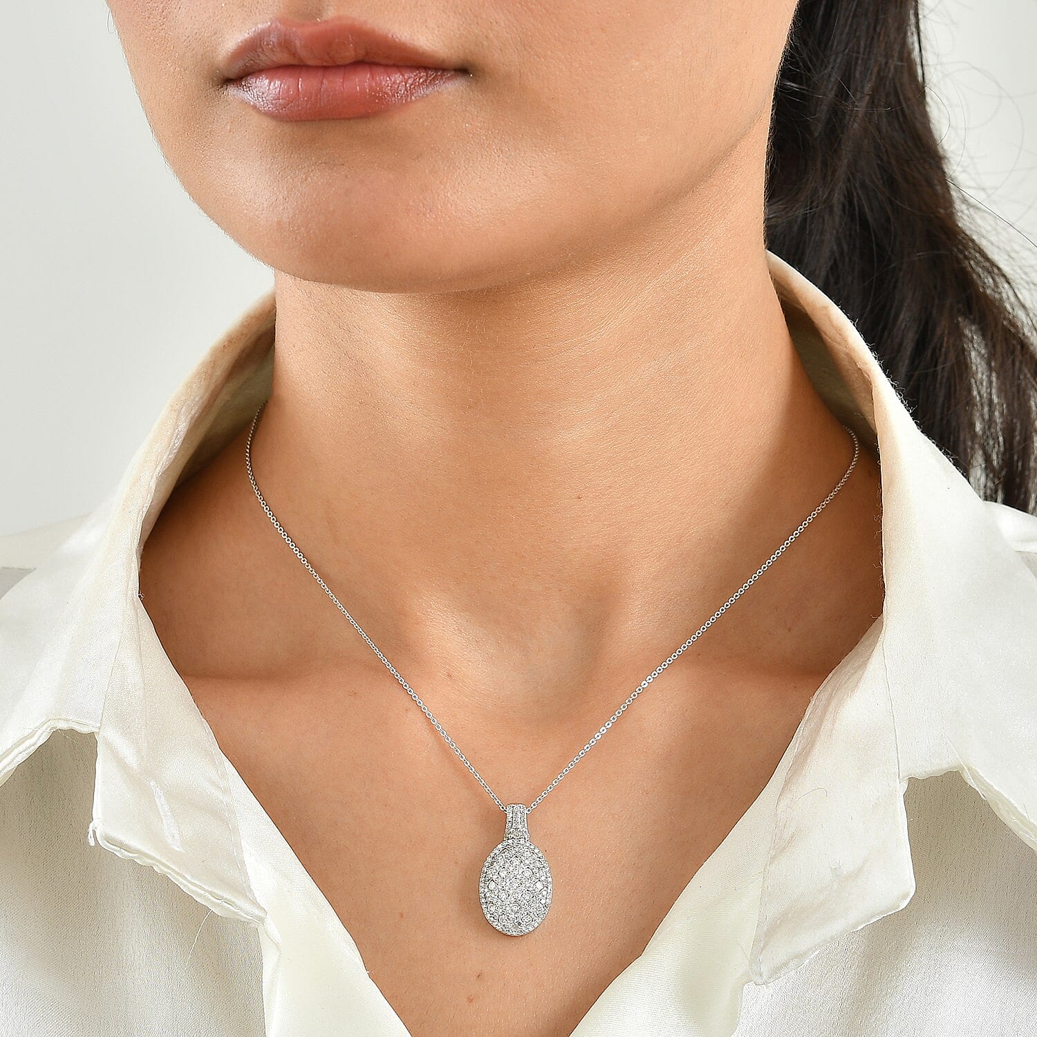 Luxuriant Lab Grown Diamond G-H SI 1.00 ctw Pendant Necklace in Rhodium Over Sterling Silver (20 Inches)