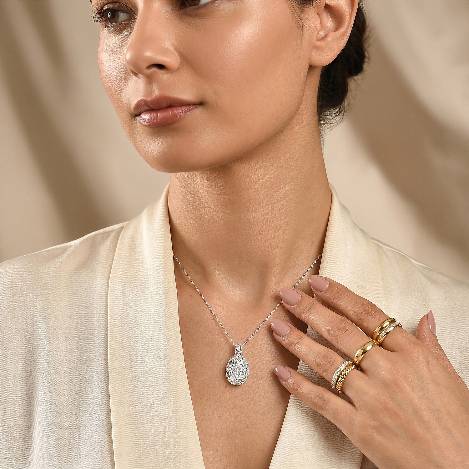 Luxuriant Lab Grown Diamond G-H SI 1.00 ctw Pendant Necklace in Rhodium Over Sterling Silver (20 Inches)
