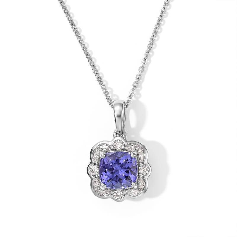 Certified and Appraised D'Joy Premium Tanzanite and Moissanite 2.00 ctw Pendant Necklace in Rhodium Over Sterling Silver 18 Inches