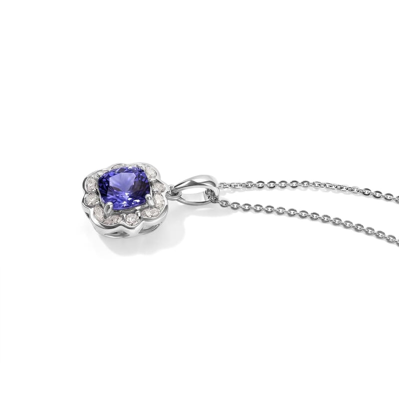 Certified and Appraised D'Joy Premium Tanzanite and Moissanite 2.00 ctw Pendant Necklace in Rhodium Over Sterling Silver 18 Inches