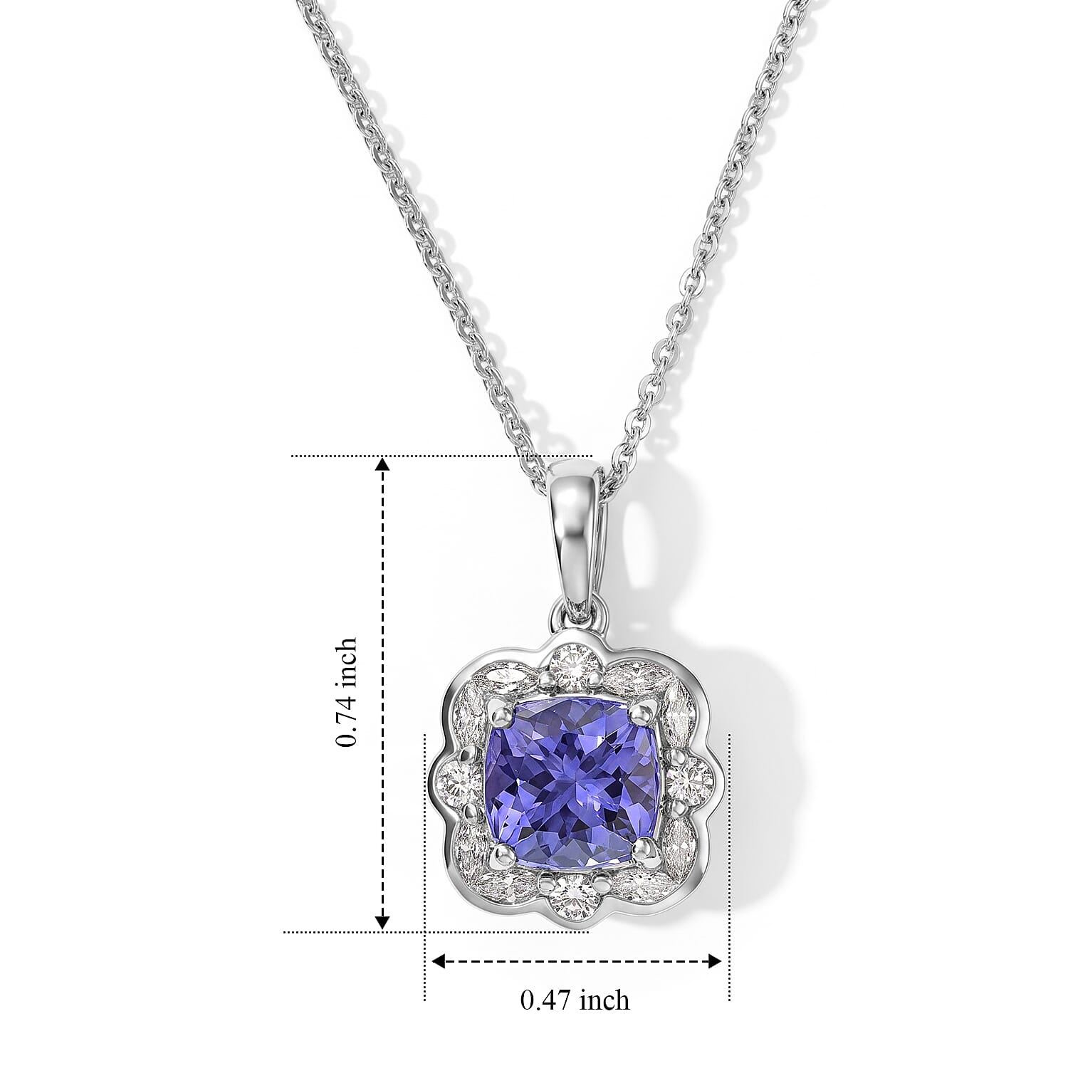 Certified and Appraised D'Joy Premium Tanzanite and Moissanite 2.00 ctw Pendant Necklace in Rhodium Over Sterling Silver 18 Inches