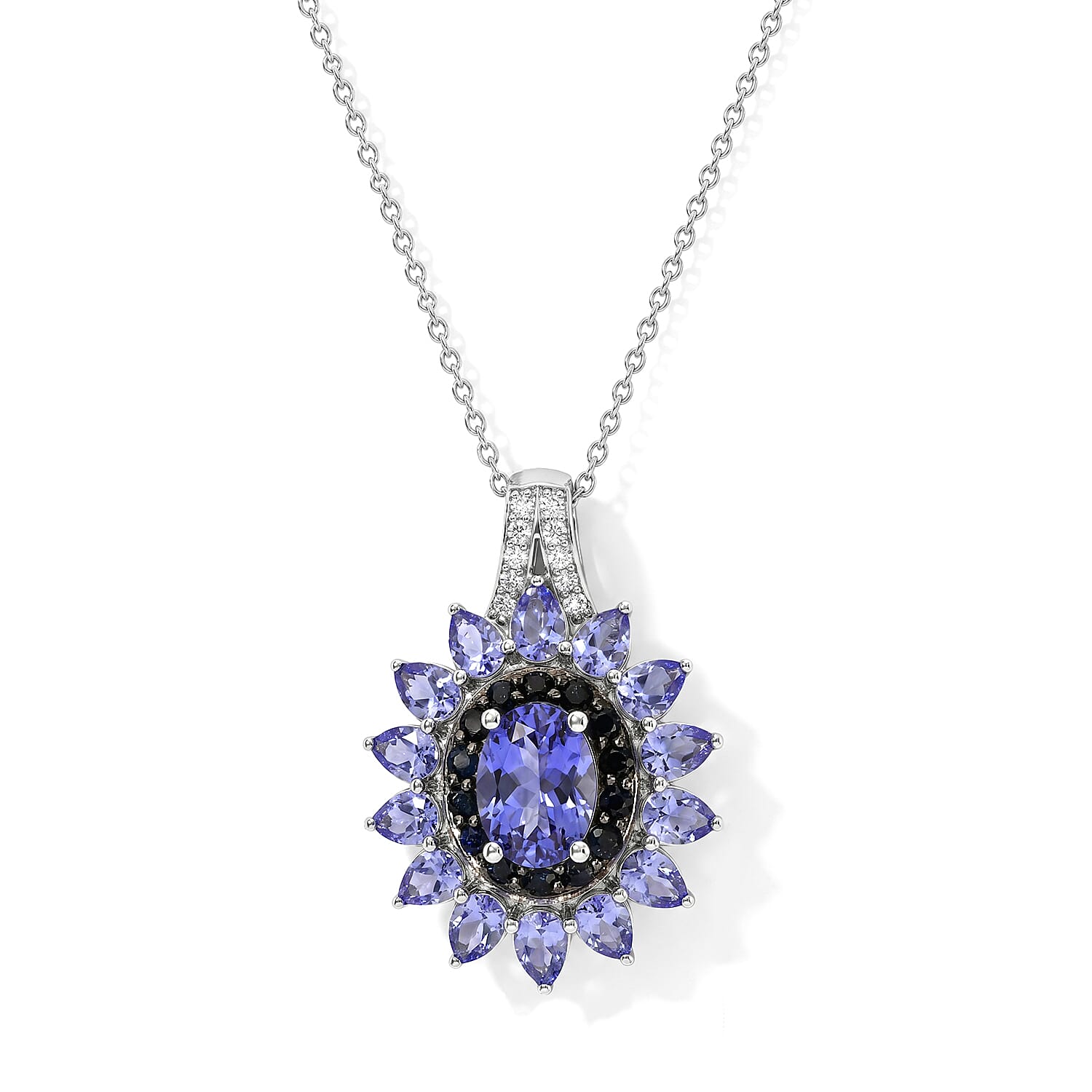 D'Joy Tanzanite and Multi Gemstone 3.70 ctw Pendant Necklace (20 Inches) in Rhodium Over Sterling Silver