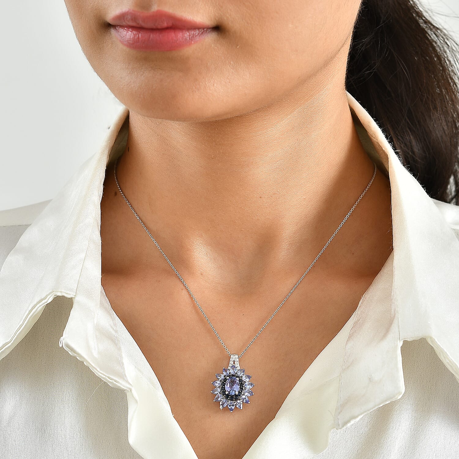 D'Joy Tanzanite and Multi Gemstone 3.70 ctw Pendant Necklace (20 Inches) in Rhodium Over Sterling Silver