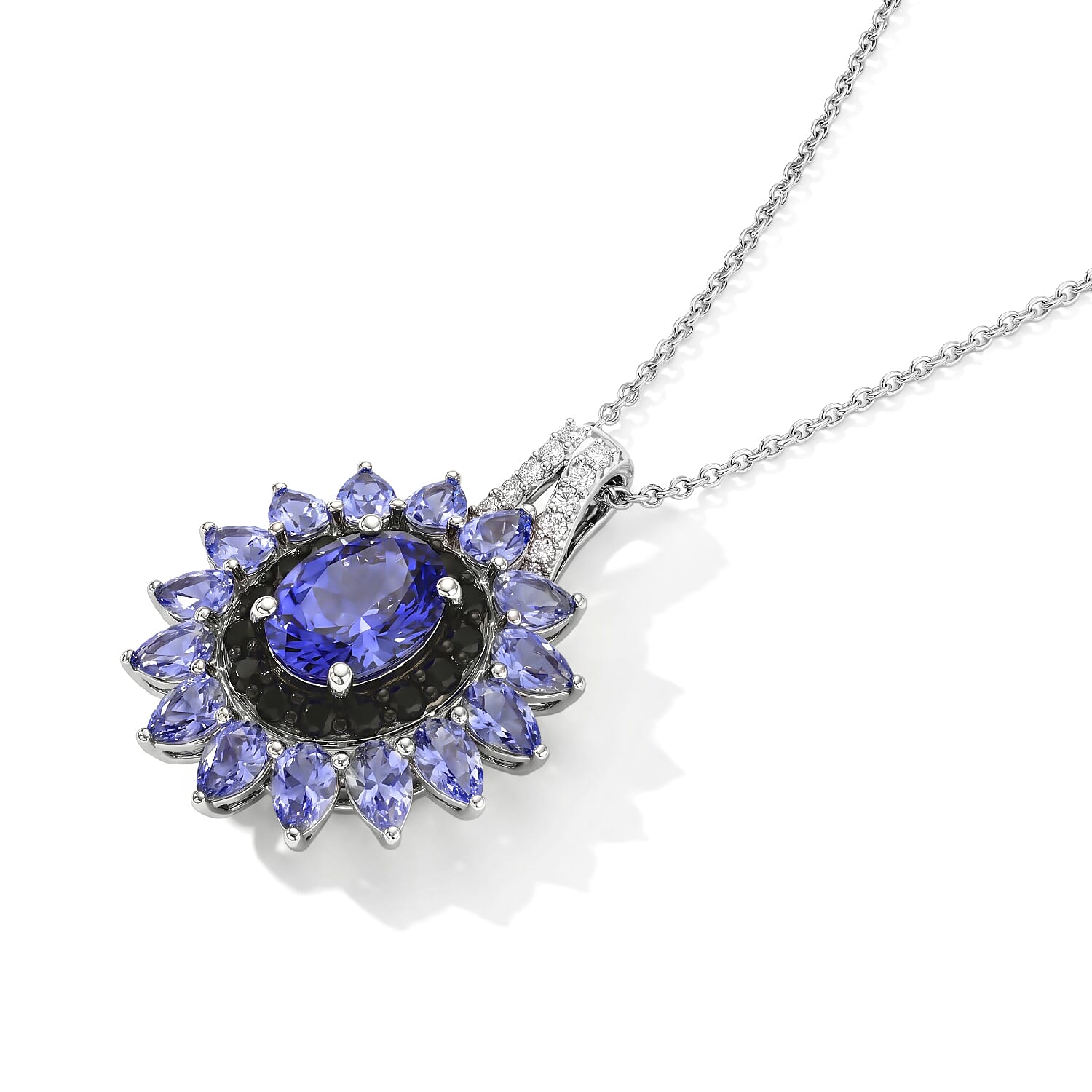 D'Joy Tanzanite and Multi Gemstone 3.70 ctw Pendant Necklace (20 Inches) in Rhodium Over Sterling Silver