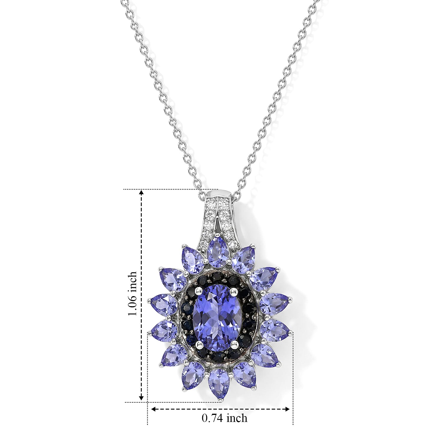 D'Joy Tanzanite and Multi Gemstone 3.70 ctw Pendant Necklace (20 Inches) in Rhodium Over Sterling Silver