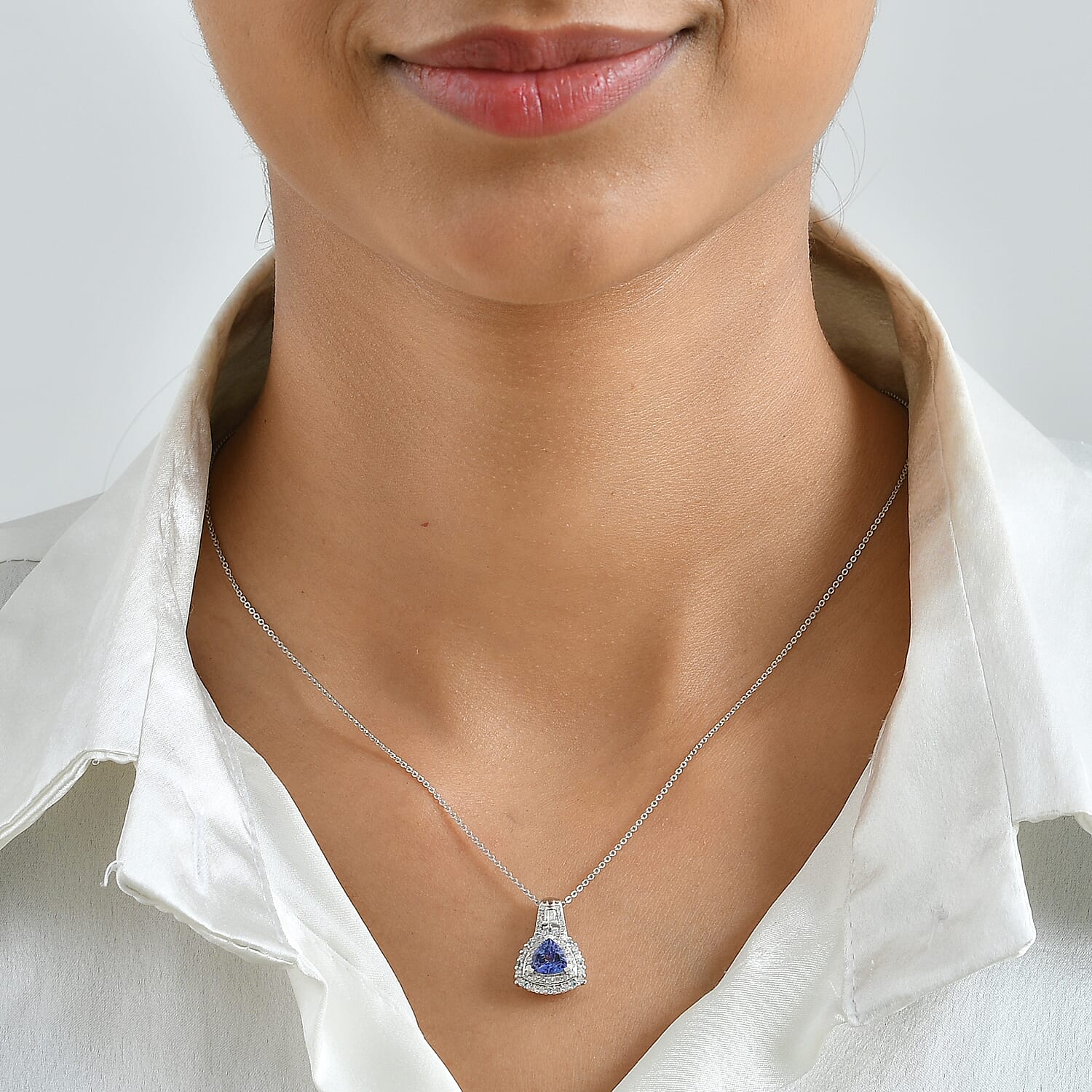 D'Joy Premium Tanzanite, Paraiba Tourmaline and Diamond 1.50 ctw Ocean Royale Collection Pendant Necklace in Rhodium Over Sterling Silver 20 Inches