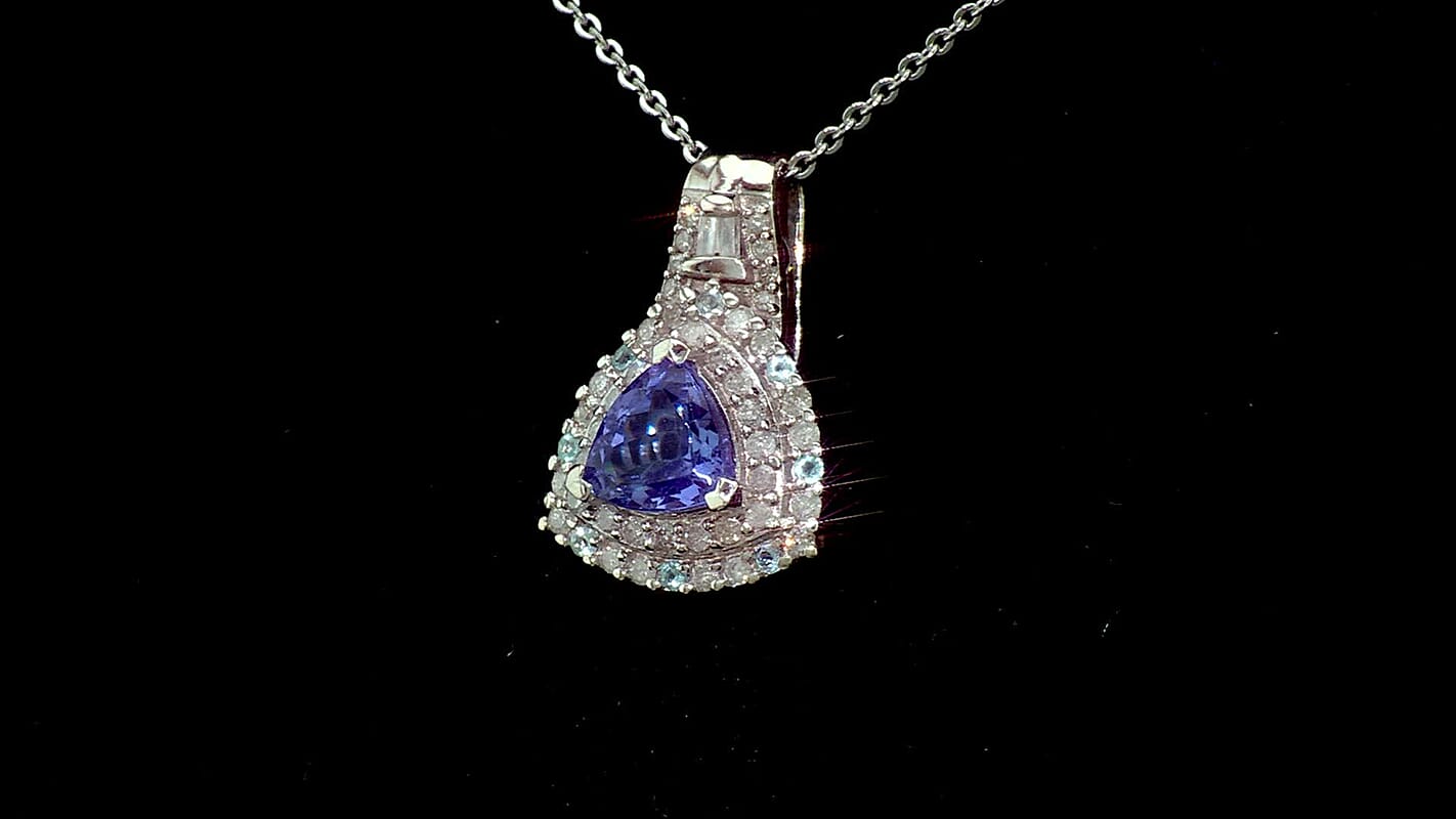 D''Joy Premium Tanzanite, Paraiba Tourmaline and Diamond (0.42 cts) Pendant Necklace (20 Inches) in Rhodium Over Sterling Silver 1.50 ctw